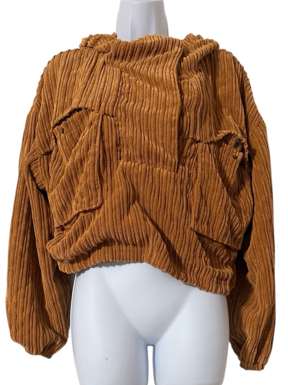 Free People Movement Bring the Heat Cropped Ribbed Corduroy Hoodie Sz S Relaxed